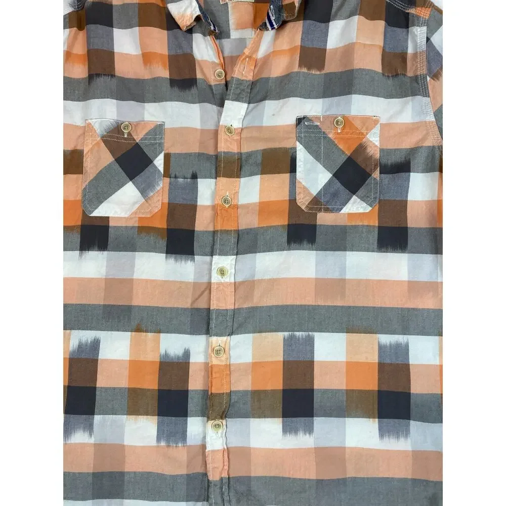 RuffHewn‎ RH Mens Shirt XXL Orange Plaid Button Short Sleeves Pockets